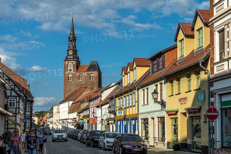 Lange Straße and St Stephan's Church in Tangermünde, Saxony-Anhalt, Germany