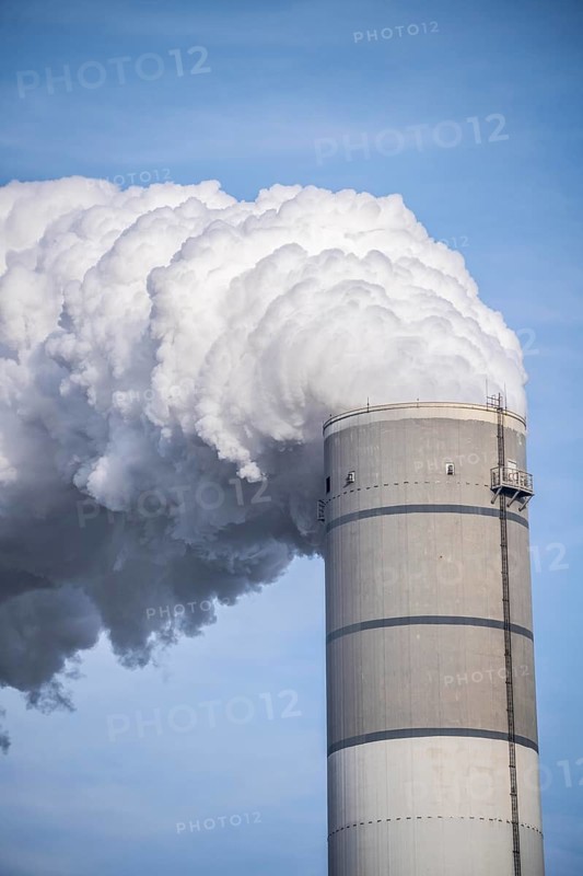 Chimney of the Uniper Maasvlakte power plant, coal-fired power station, in the seaport of Rotterdam, Netherlands, deep-sea harbour Maasvlakte 2, on an artificial land area off the original coast, Netherlands