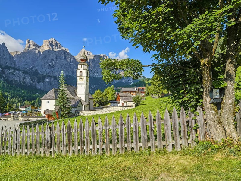 Church in Colfosco, Colfosco, Alta Badia, Corvara, Passo Sella, Dolomites, South Tyrol