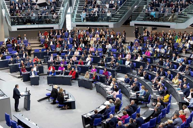 Berlin, Germany - 25 March 2025: The parliamentary groups of the parties (L-R) Die Linke, SPD, Bündnis 90/Die Grünen, CDU, AfD during the constituent session of the 21st German Bundestag
