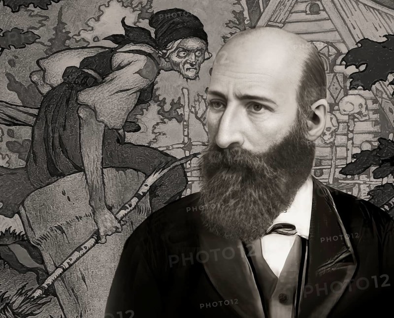 Portrait of Alexander Nikolayevich Afanasyev, 1826 – 1871, Russian Slavist, folklorist, literary critic and ethnographer, best known for publishing East Slavic and Russian fairy and folk tales, illustration by Boris Wassiljewitsch Sworykin, Wassilissa or Vasilisa the Beautiful, a Russian fairy tale collected by Alexander Afanasyev in Narodnye russkie skazki