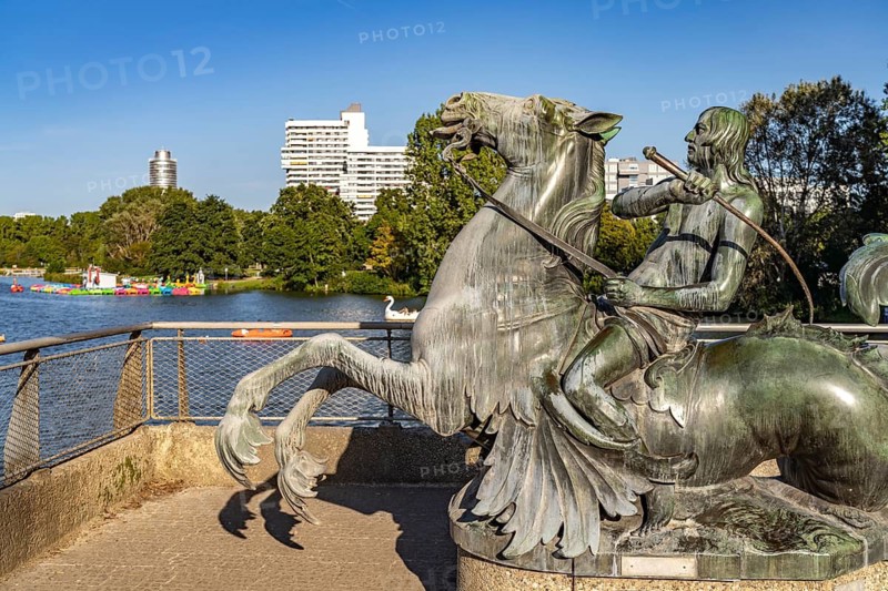 The Sea God or Triton Fountain at Lake Wöhrder See in Nuremberg, Bavaria, Germany