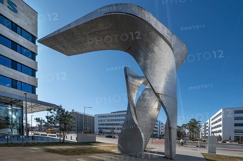 Artwork The Wings by Daniel Liebeskind, in front of the reception building of the Siemens Campus, Erlangen, Middle Franconia, Bavaria, Germany