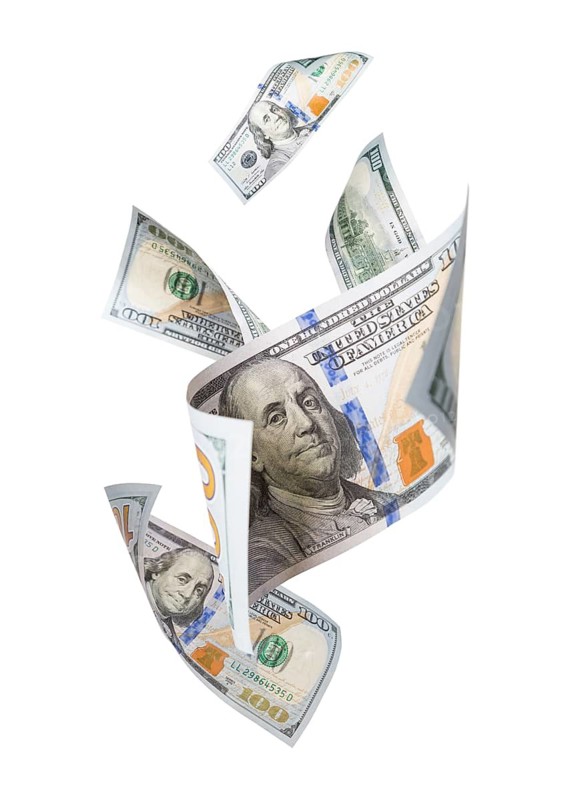 Falling or floating one hundred dollar bills