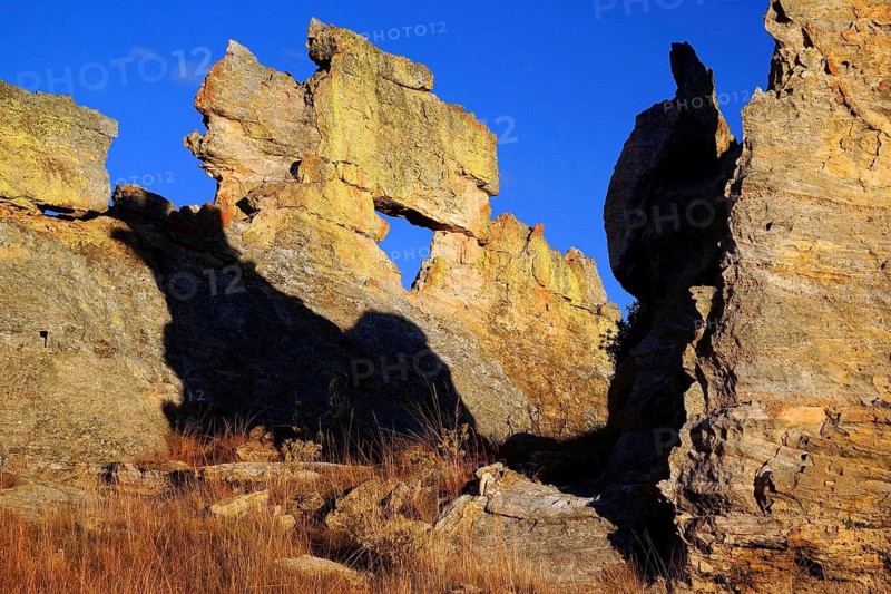 Africa, Madagascar, Isalo National Park, rock formations, mountain landscape