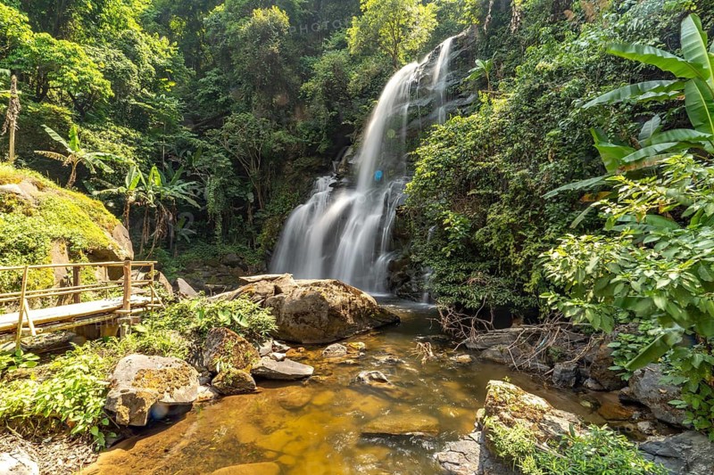 The Pha Dok Siew waterfall on the Pha Dok Sieo Nature Trail in Doi Inthanon National Park, Chiang Mai, Thailand