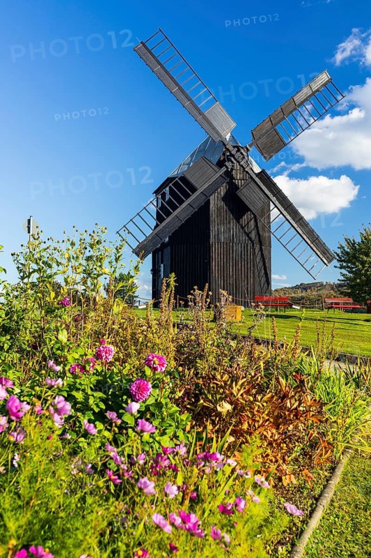 Trestle windmill in Kottmarsdorf, Kottmar, Oberlausitzer Bergland, Saxony, Germany