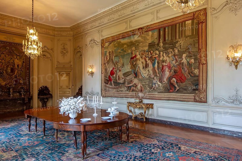 Dining Room at Château de Bel?il, Baroque castle in Beloeil and residence of the princes of Ligne, province of Hainaut, Wallonia, Belgium