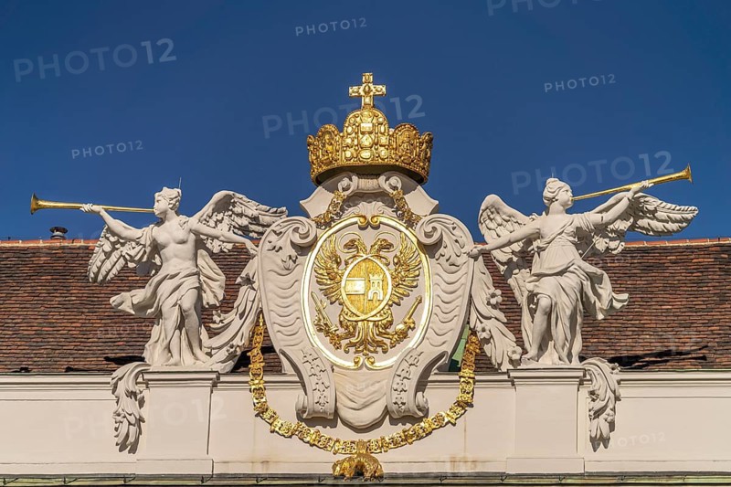 Coat of arms on the Imperial Chancellery Wing of the Hofburg Imperial Palace in Vienna, Austria