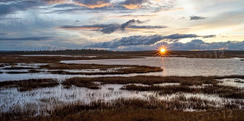 Sunset, lakes and moorland, Lapland, Finland