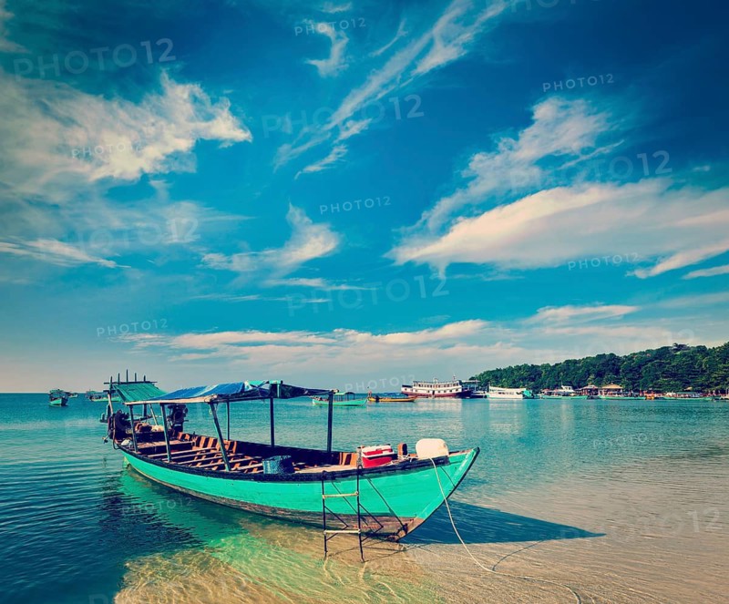 Vintage retro effect filtered hipster style image of Boats in Sihanoukville, Cambodia