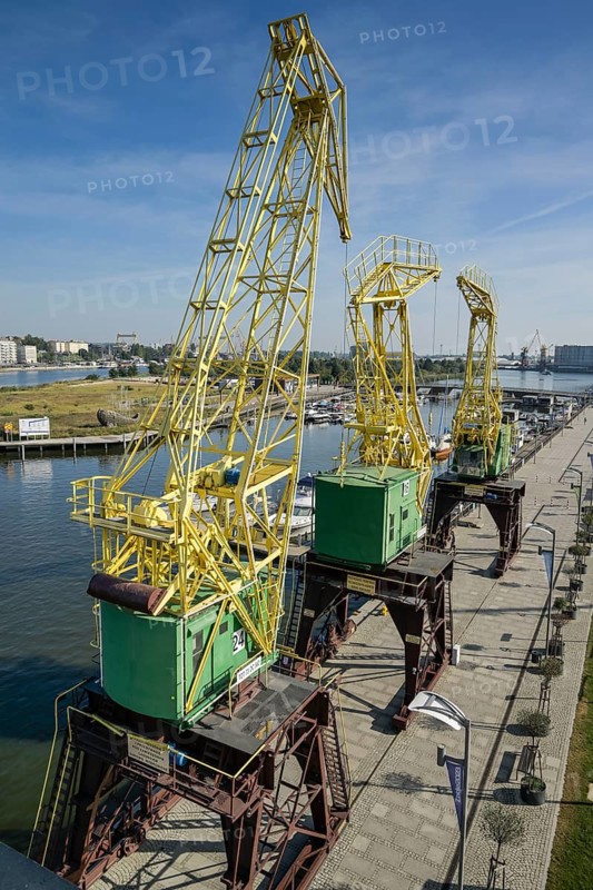 Three cranosaurs, Dzwigozaury harbour cranes, Szczecin, West Pomeranian Voivodeship, Poland