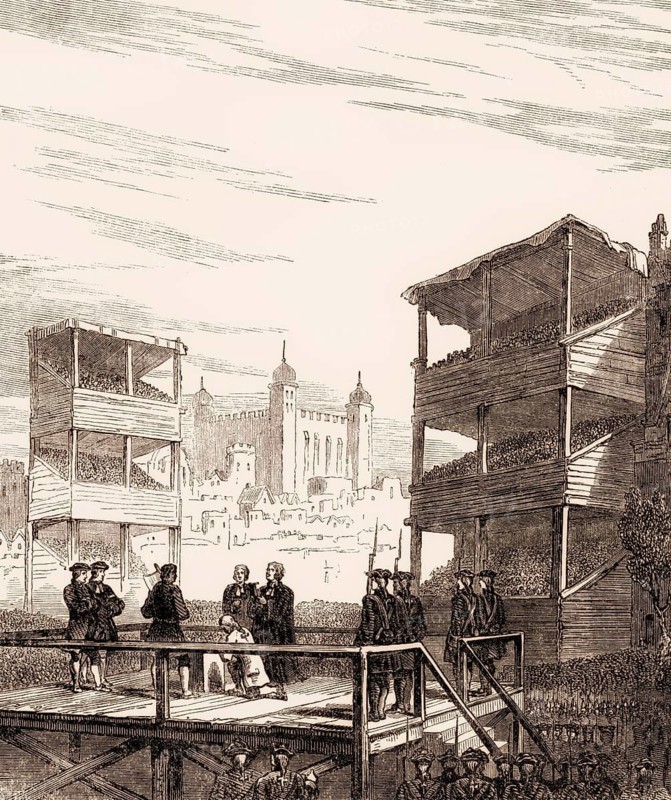 Execution of James Radclyffe, 3rd Earl of Derwentwater on 24 February 1716, From British Battles on Land and Sea, by James Grant