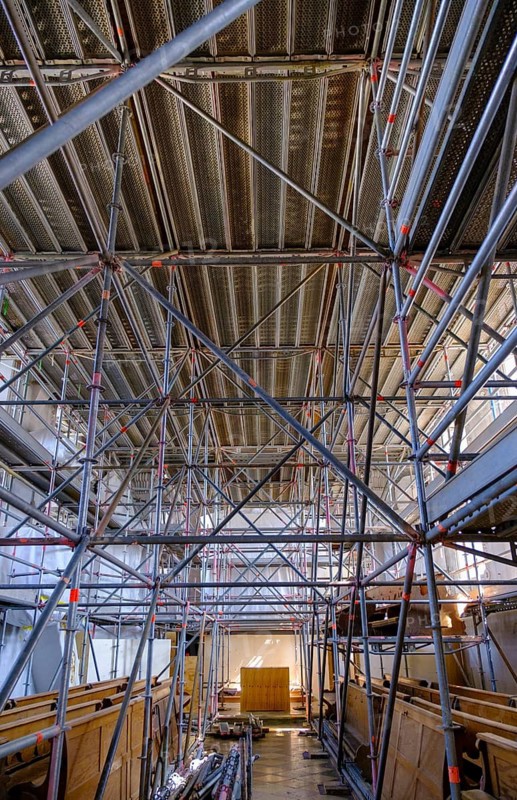 Scaffolding in a church, church renovation, St Kilian, Bad Heilbrunn, Upper Bavaria, Germany