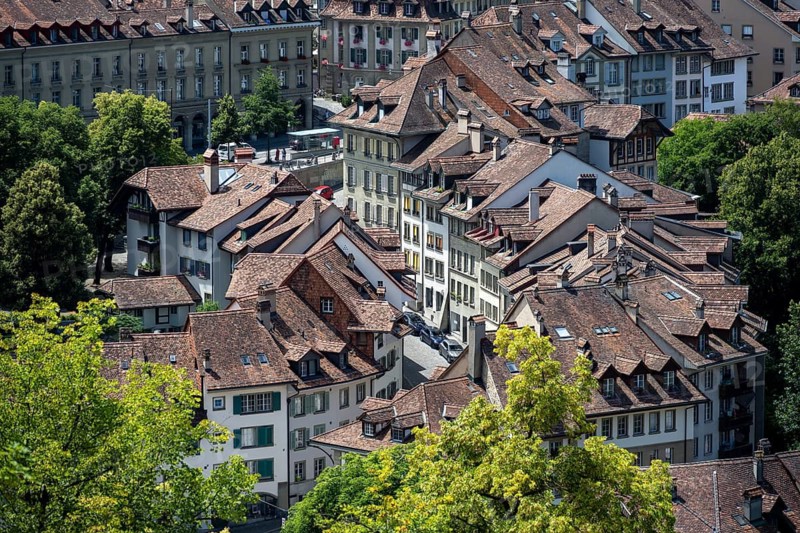 Streets and rows of houses, detail, view of Bern's old town, Bern, Canton of Bern, Switzerland