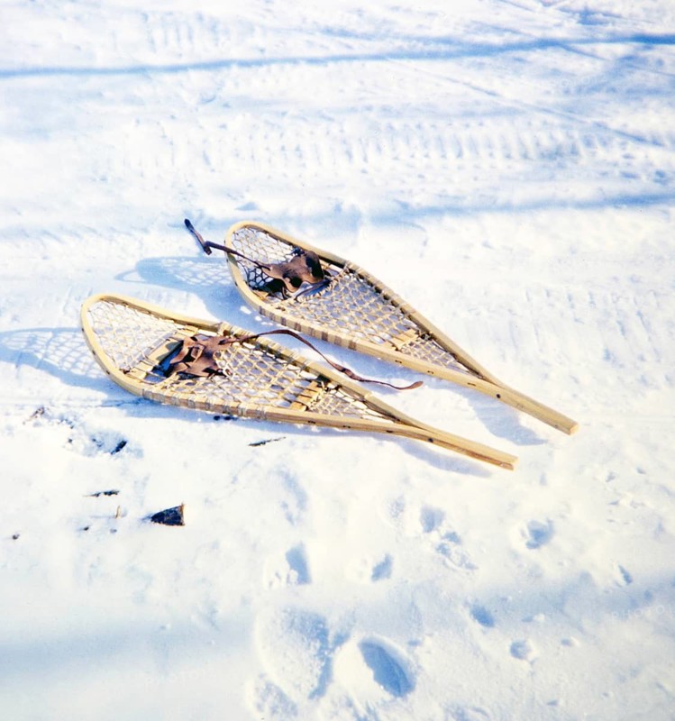 Ojibway community of Webequie First Nation, Eastwood Island, Northern Ontario, Canada 1978 traditional snowshoes