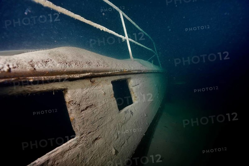 Ledi wreck, wreck of a Ledi ship, cargo ship for mass freight, bulk cargo taken at night in Lake Walen. Tauchplatz Känzeli, Mols, Canton of St. Gallen, Switzerland
