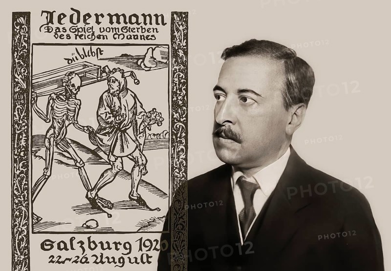 Hugo von Hofmannsthal, 1874-1929, Austrian novelist and poet, digital edited according to the title of „Jedermann. Das Spiel vom Sterben des reichen Mannes, Everyman. The play of the rich man's death“, Salzburg Festival 1920, with a photograph by Wilhelm Willinger