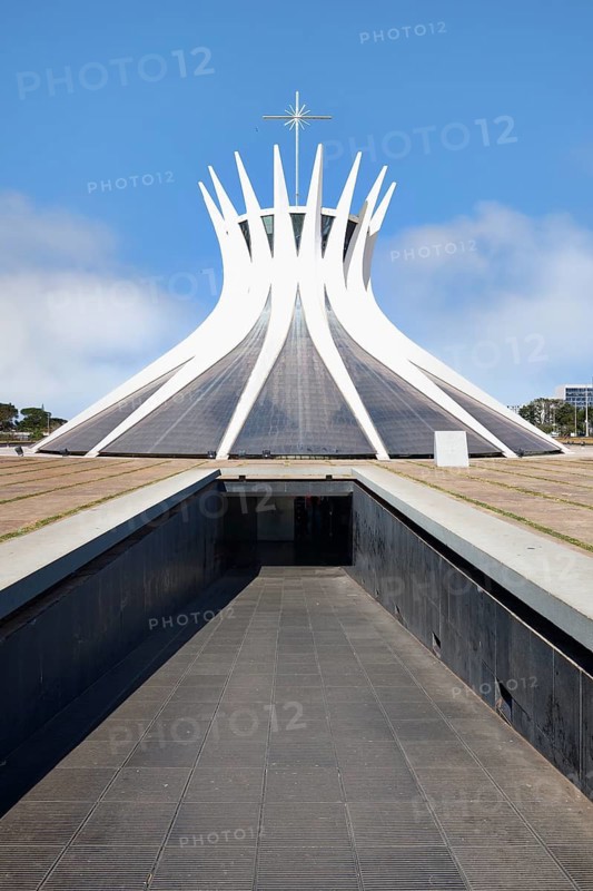 Tunnel entrance to the Roman Cathedral of Brasilia or Metropolitan Cathedral of Our Lady of Aparecida, designed by Oscar Niemeyer, Brasília, World Heritage Site, Brasilia, Federal district, Brazil