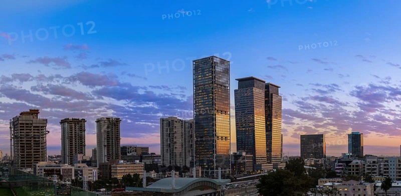 Israel, Tel Aviv financial business district skyline with shopping malls and high tech offices