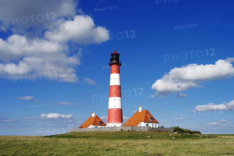 The lighthouse of Westerhever near St. Peter Ording, Westerheversand, Schleswig-Holstein, Federal Republic of Germany, Westerhever, Schleswig-Holstein, Federal Republic of Germany