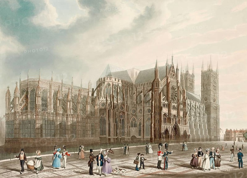 View of the northeast side of Westminster Abbey, after Ackermann, 1836