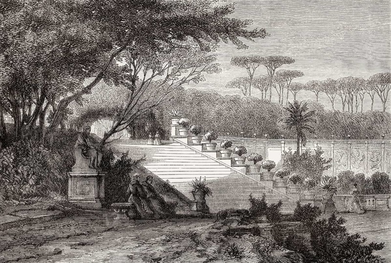 The Villa Doria Pamphili, largest landscaped public park in Rome, Italy, 19th Century