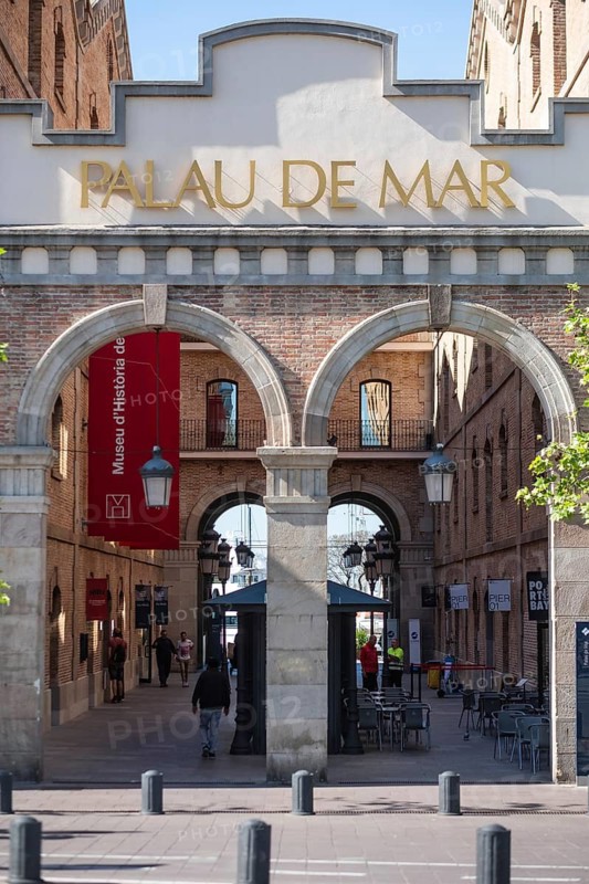 Old Palau de Mar warehouses at Port Vell in Barcelona, Spain