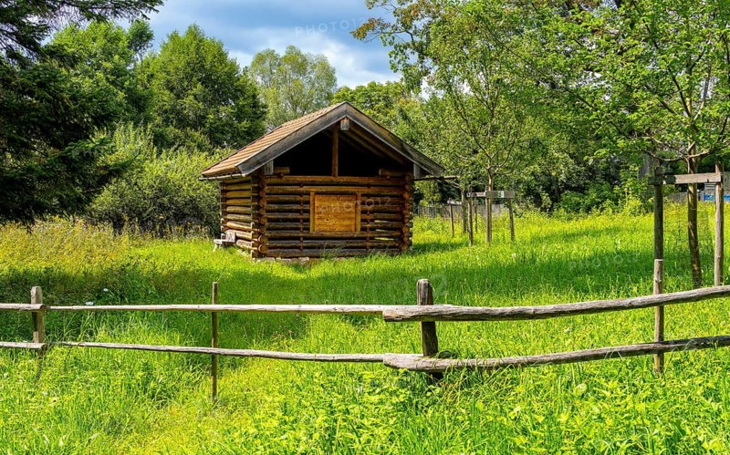 Wooden fence on a garden plot, Bavaria, Germany