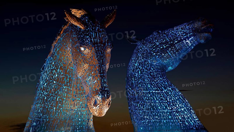 Europe, Scotland, England, The Kelpies, illuminated horse figures, Falkirk