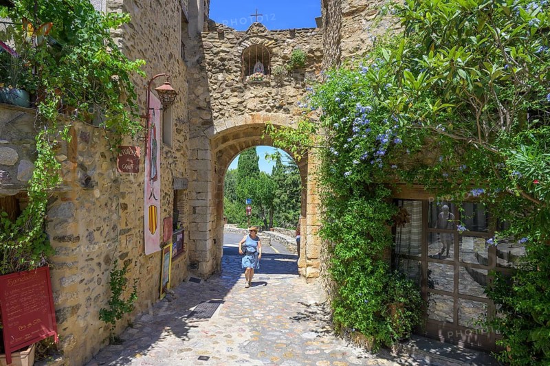Archway in the medieval town of Castelnou, Département Pyrénées-Oriental, France
