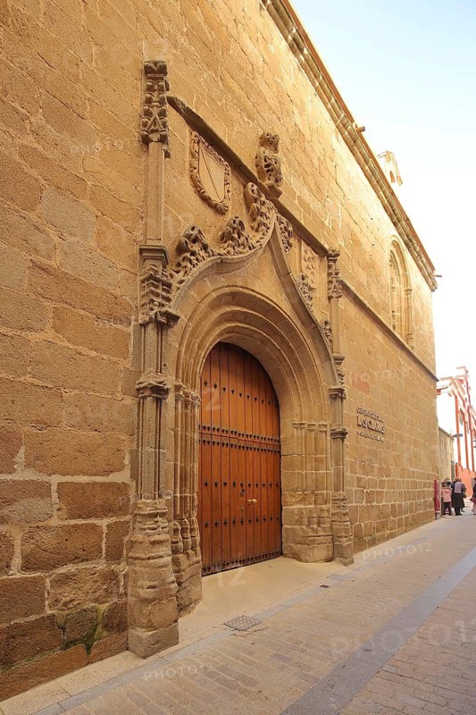 Portal with decorations at the tourist office, Plasencia, Extremadura, Spain