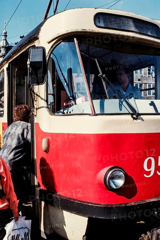 Historical photo tram, probably in Halle (Saale), 1990, Germany