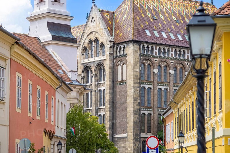 Hungary, old streets in historic city near Budapest Castle and Fisherman bastion on Castle Hill