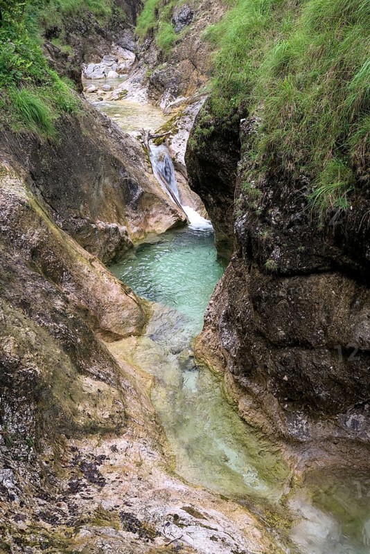 Almbachklamm, at low water after drought, Marktschellenberg, Berchtesgadener Land, Bavaria, Germany