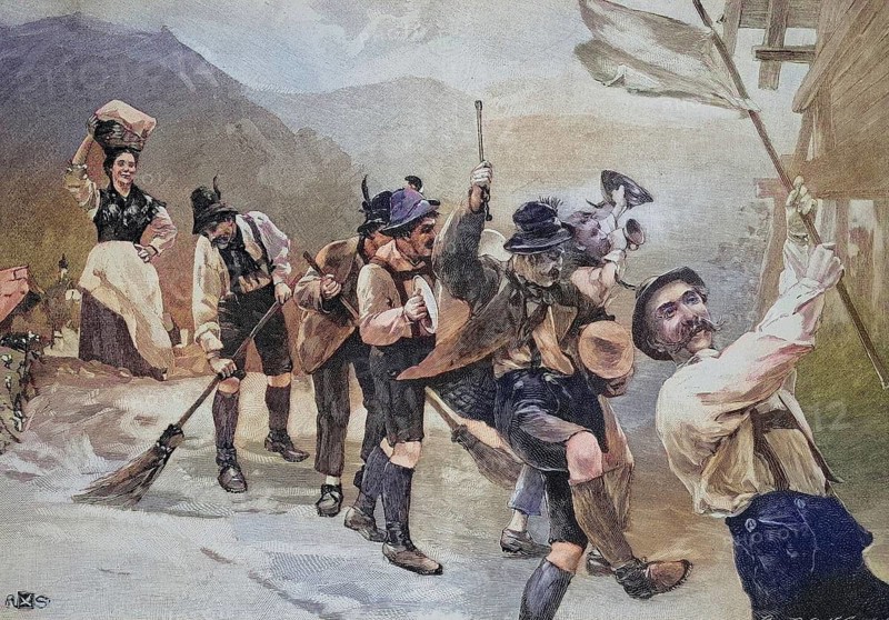 Procession with a butter carrier in Steyr, Austria, 1870, Historic, digitally restored reproduction of an original from the 19th century, exact original date not knownoved reproduction of an original from the 19th century
