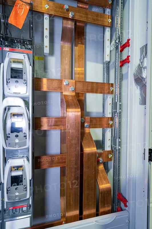 Detailed view of copper rods in an industrial cable cabinet, switch cabinet construction, PV plant construction, major customers, Enzkreis, Germany