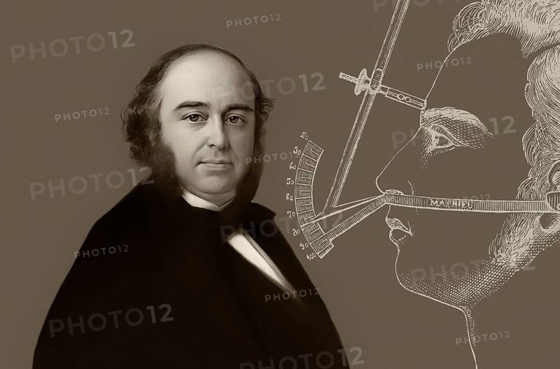 Pierre Paul Broca, 1824 – 1880, French physician, anatomist and anthropologist, Median facial goniometer, digital edited