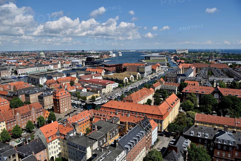 View from the tower of the Lutheran Church of the Redeemer, Church of Our Saviour, Copenhagen,  historic centre and harbor, Copenhagen, Denmark