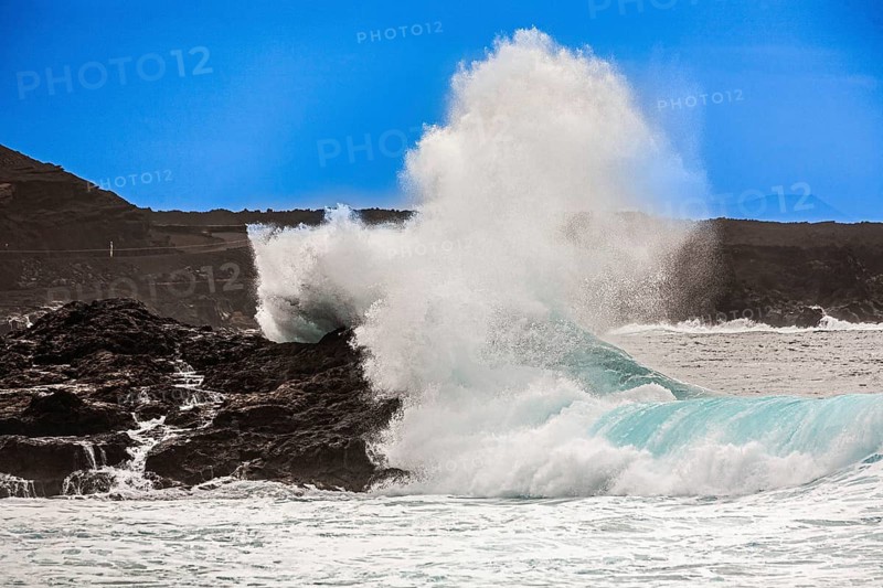 Sea shore with moving waves, Lanzarote, Canary Islands, Spain