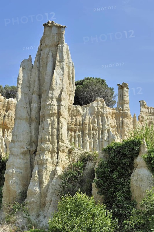 Strange rock formations created by water erosion at the Orgues d'Ille-sur-Têt in the Pyrénées-Orientales, Pyrenees, France