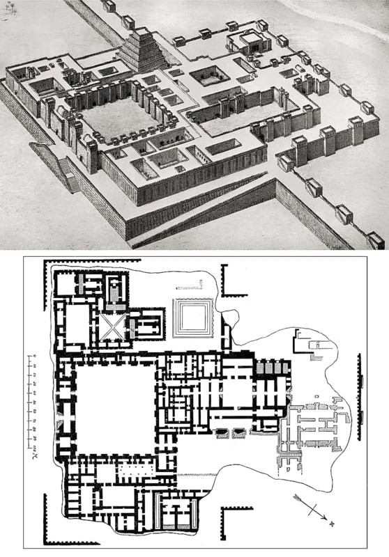 Palace of Sargon II of Assyria at Dur-Sharrukin, Khorsabad, Iraq, reconstructed by Charles Chipiez