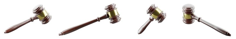 Law gavel at various angles isolated on a white background