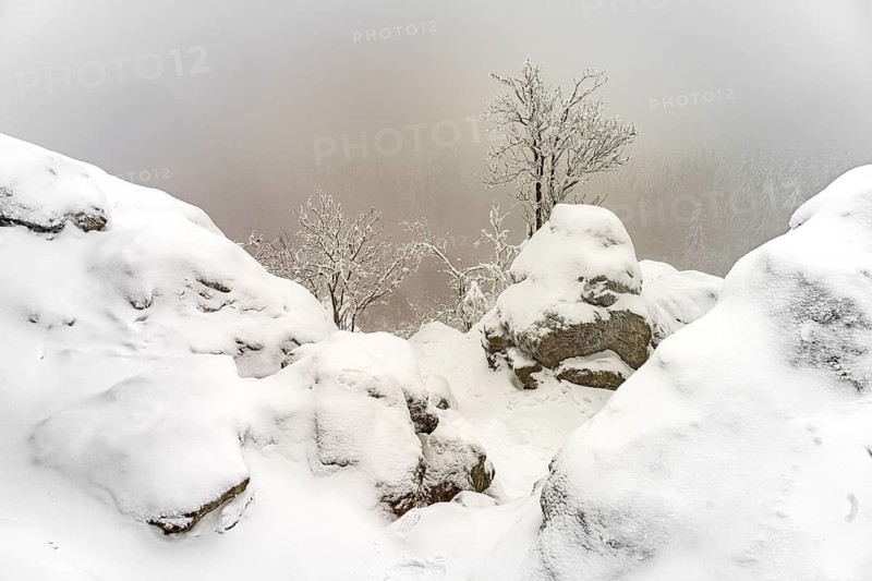 Snow-covered winter landscape Bruchhauser Steine in the Sauerland, Bruchhausen, Olsberg, Hochsauerlandkreis, North Rhine-Westphalia