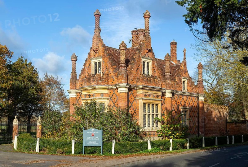 Tudor architectural style Lodge Cottage c 1841 by Anthony Salvin, gatehouse to Helmingham Hall, Suffolk, England, UK