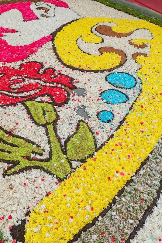 Decorations made with flowers, Noto Flower Festival, Noto, Noto Valley, Sicily, Italy