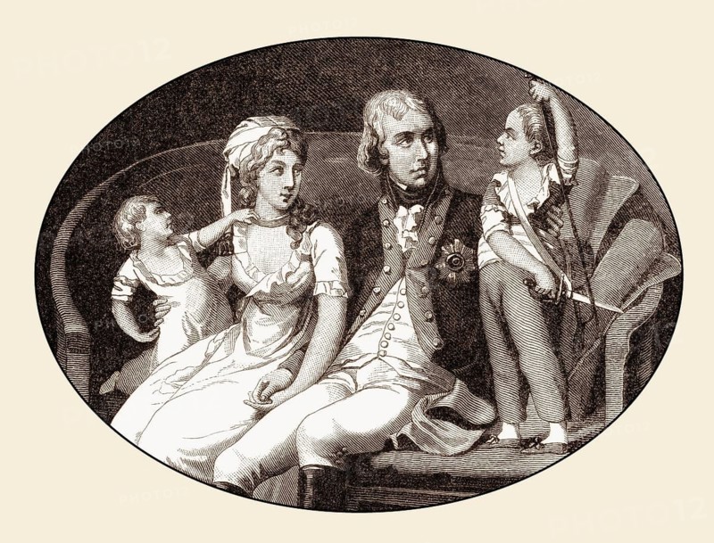 The royal couple Frederick William III, 1770 - 1840, king of Prussia and Louise of Mecklenburg-Strelitz, 1776 - 1810, with two sons