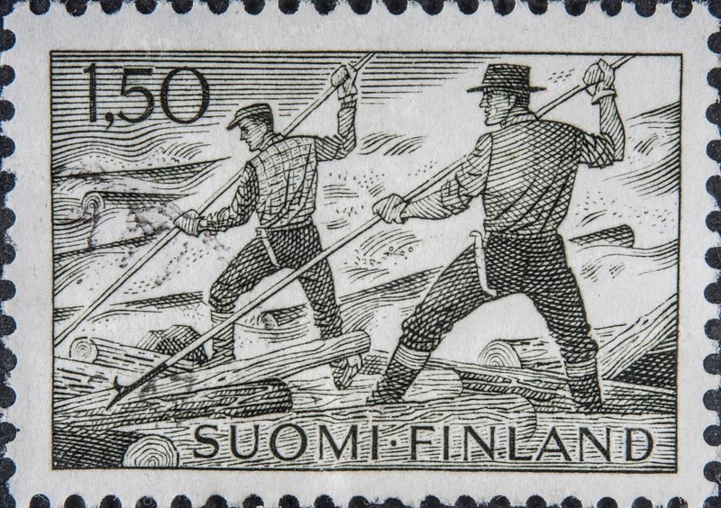 Floating workers. Floating is a way of transporting timber in flowing waterways from the forests in the interior of northern Sweden to downstream mines and sawmills, which were often located on the coast. The timber was allowed to follow the flowing water in rivers. Flotation in Sweden is said to have started on a larger scale during the 14th and 15th centuries in connection with the rise of mining and the need for large quantities of wood for ore mining and iron production. Image on Finnish stamp