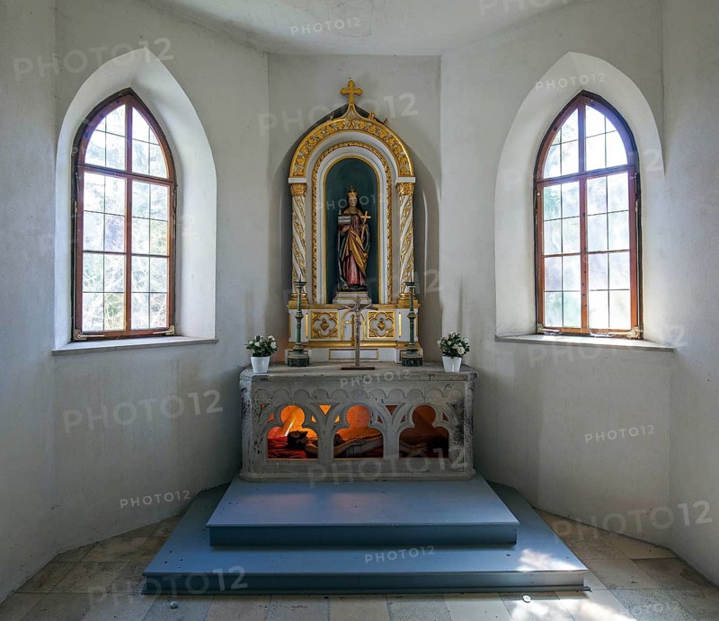 Interior of the burial chapel on the Calvary, Füssen, Ostallgäu, Allgäu, Swabia, Bavaria, Germany