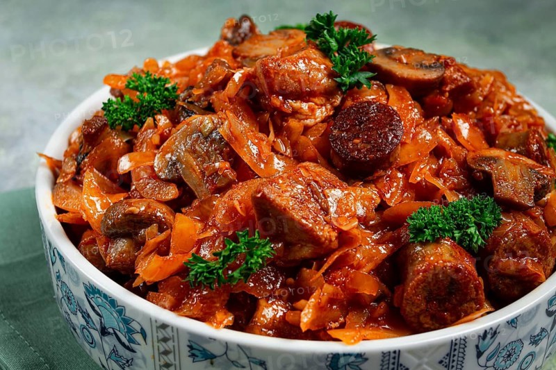 Bigos, bigus is a national Polish dish, made of cabbage and meat, stewed, homemade, no people